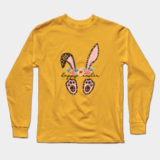 Leopard bunny floral Happy Easter Long Sleeve T-Shirt